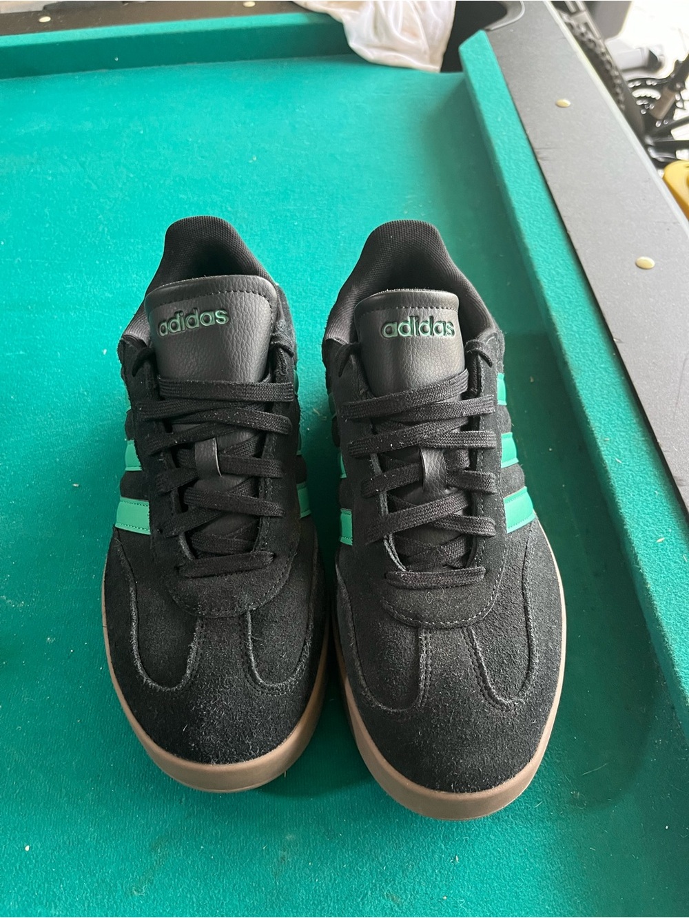 adidas Black Suede Low-Top Sneakers with Teal Stripes